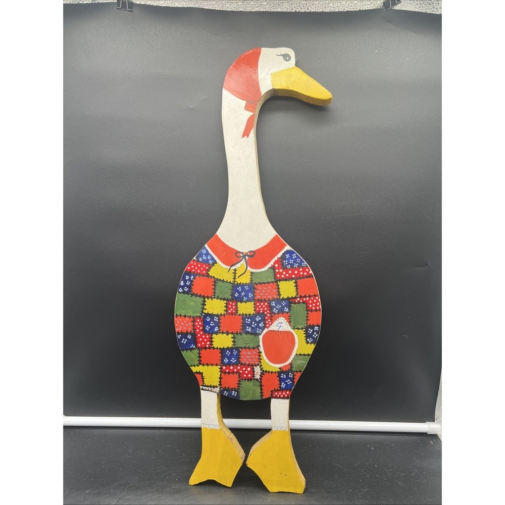VTG Folk Art Reversible Sign Goose Duck Wood Country Cottagecore Hand Painted